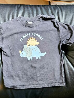 H&M Black Kids Tee with Pastel Dinosaur Graphic